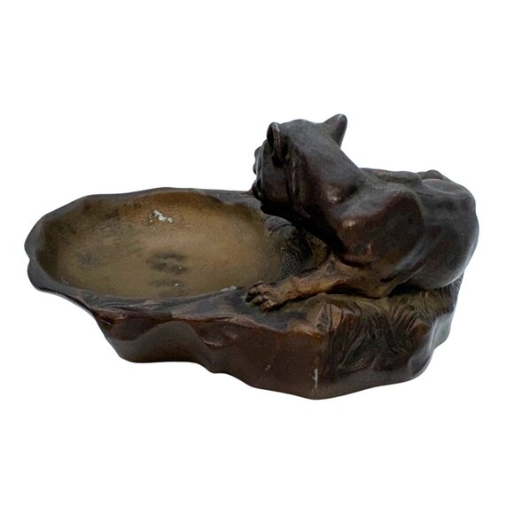 Vintage Art Deco Gold Metal Spelter Ravenous Feeding Lion or Panther Ashtray - Picture 5 of 8